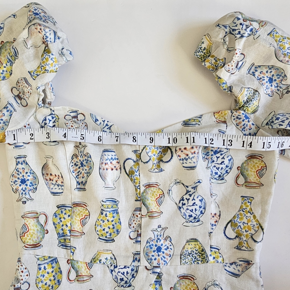Aritzia Wilfred S Linen Smocked Fatale Vase Blouse Floral Print Women's Top - Picture 5 of 6